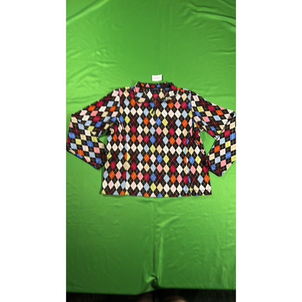 Lands' End Argyle Fleece Quarter-Zip Pullover Multi-Color Mens Small